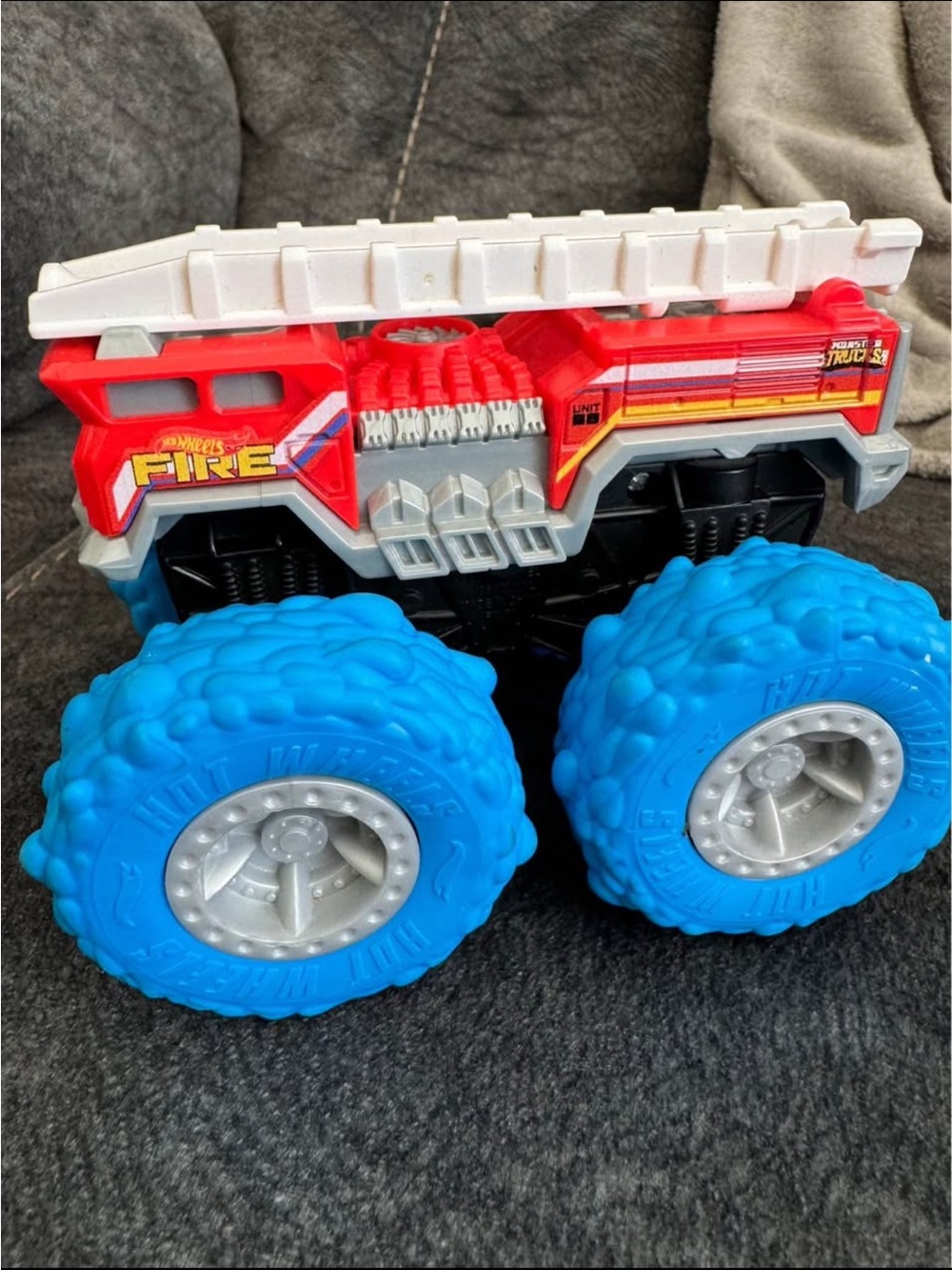 Red Monster Fire Truck Toy with Blue Wheels - Kids Vehicle